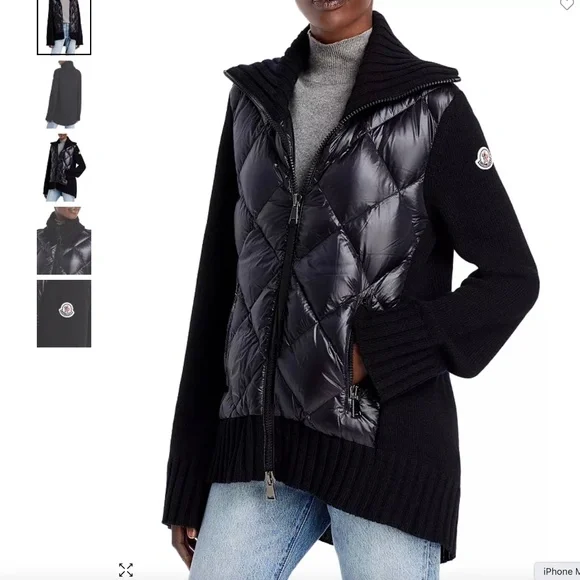 Moncler Women's Mixed Media Zip Cardigan - Size (Small) - Black - Picture 2 of 12